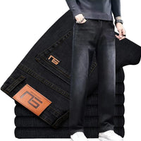 2025 New Men Fashion Loose Straight Elasticity Jeans Male Wear-Resistant Look Taller Denim Pants Smart Casual Dark Gray Trousers