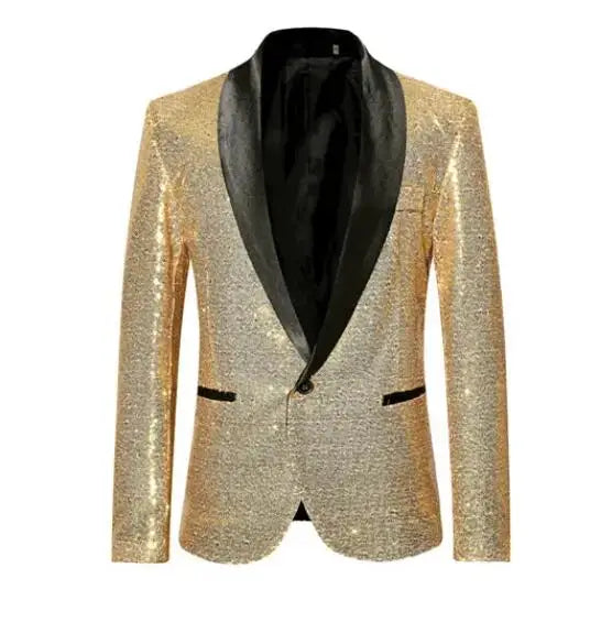 Shiny Sequin Men's Suit Jacket, Stage Performance Coat, White Silver Blue Red Purple Blazers V-neck Single Button S M L XL XXL