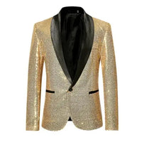Shiny Sequin Men's Suit Jacket, Stage Performance Coat, White Silver Blue Red Purple Blazers V-neck Single Button S M L XL XXL