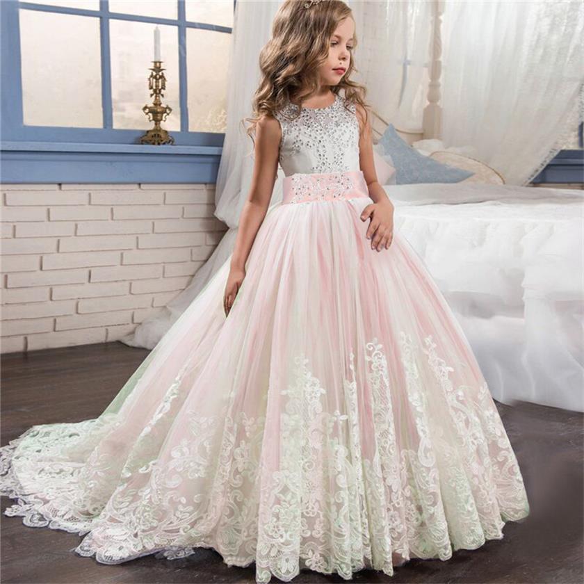 Girls Christmas Dress Formal Sleeveless Girls Party Dresses Back Hallow Out Kids Ball Gown Flower Bowknot Girl Princess Dress