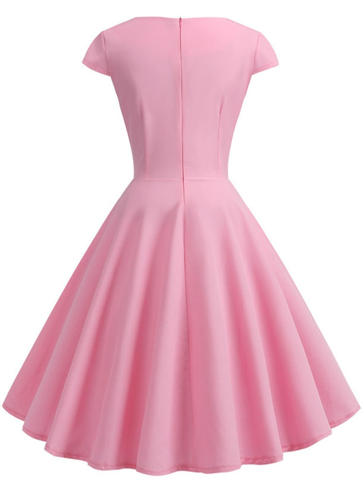 Pink Summer Dress Women V Neck Big Swing Vintage Dress Robe Femme Eleg Mega Mart Center Pink Summer Dress Women V Neck Big Swing Vintage Dress Robe Femme Eleg Mega Mart Center