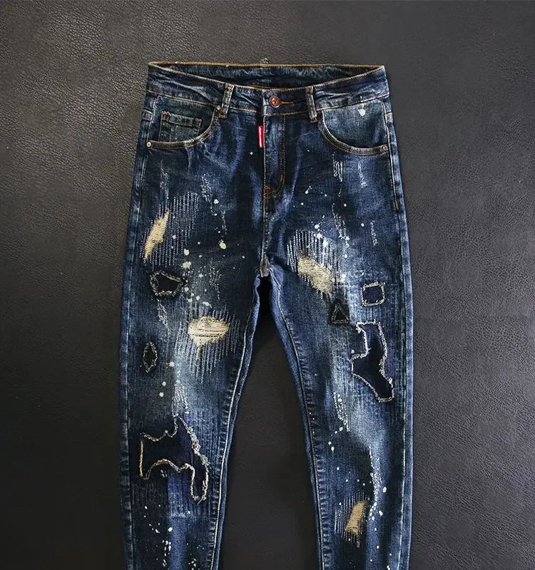 Jeans for Men Straight Cropped Trousers Graphic Motorcycle with Print Pockets Male Cowboy Pants Denim Y 2k Vintage Cotton Luxury