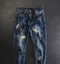 Jeans for Men Straight Cropped Trousers Graphic Motorcycle with Print Pockets Male Cowboy Pants Denim Y 2k Vintage Cotton Luxury