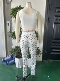 STYLISH LADY Moon Printed Sports 2 Piece Set Women Sleeveless Crop Top and Skinny Pant Suits 2025 Summer Street Fitness Outfits