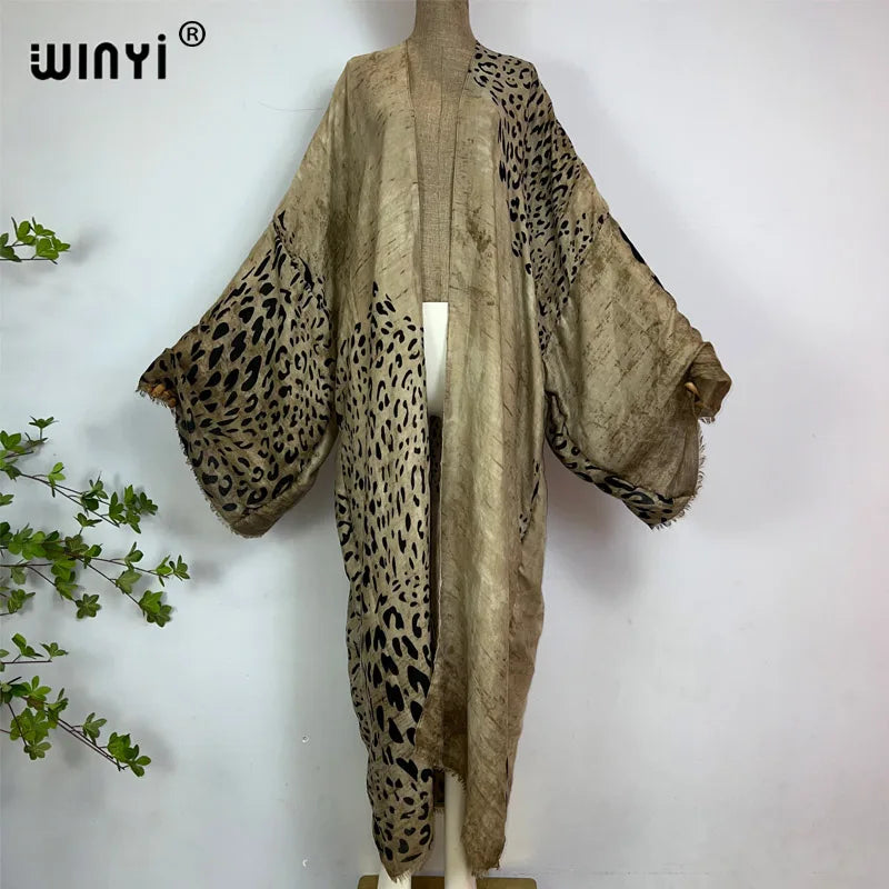 WINYI Summer Bohemian leopard print Beach Wear Swim Suit Cover up Europe women Cardigan colorful sexy Holiday long Sleeve Kimono