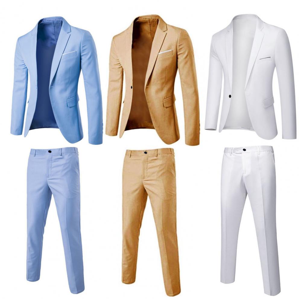 Sexy 2Pcs/Set Groom Suit Pure Color Wedding Blazer Pant Set Slim Men