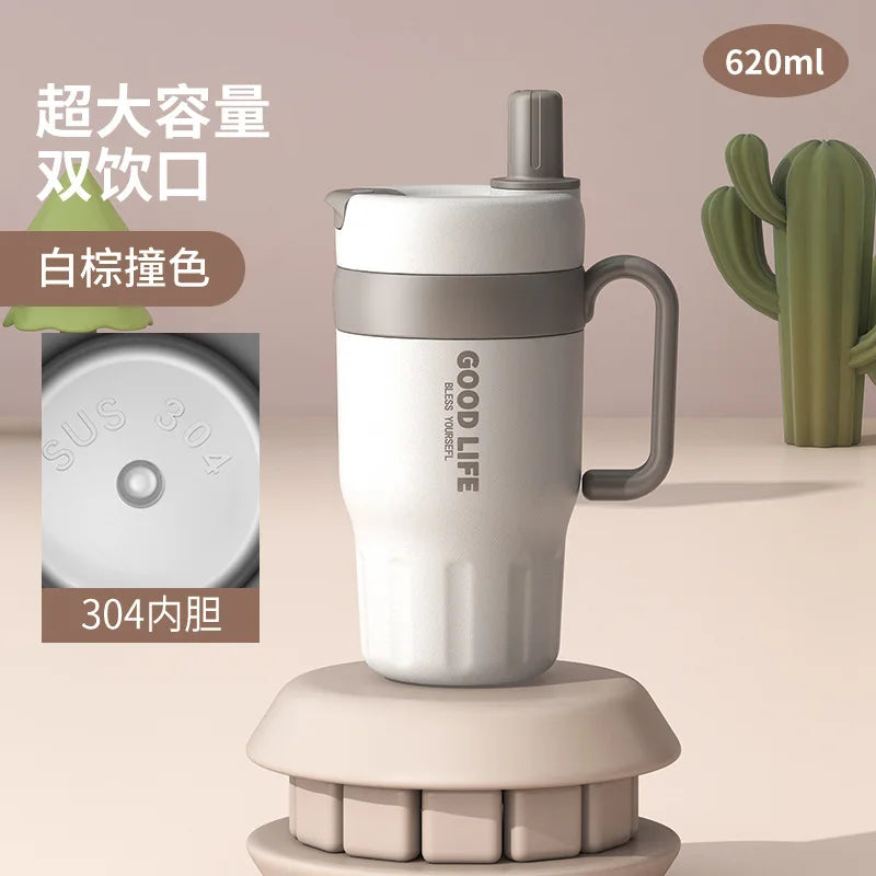 304 Stainless Steel Insulated Water Bottle 620/720ml Car Ice Cup Thermos Straw Cup Coffee Tumbler Cold and Hot Vacuumm Cup