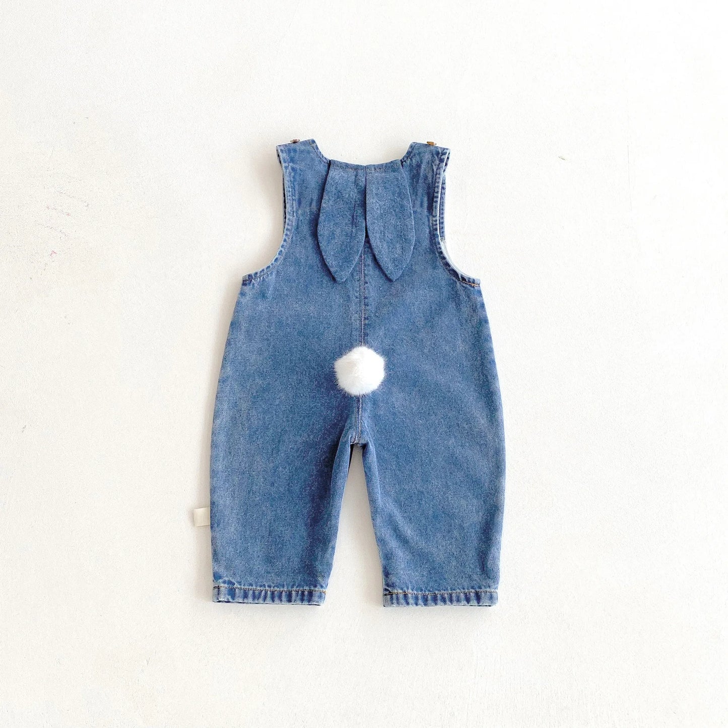 Autumn and winter baby denim overalls with rabbit ears, cute long pants and one-piece pants