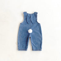 Autumn and winter baby denim overalls with rabbit ears, cute long pants and one-piece pants
