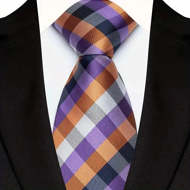 Luxury 8CM Mens Ties Plaid Checks Stripes Classic Business Necktie Jacquard Woven Neck ties For Men Groom Wedding Party Neckwear