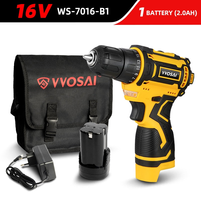 VVOSAI 16V MAX Brushless Cordless Drill 32N.m Electric Screwdriver 25+1 Torque Settings 2-Speeds MT-Series Power Tools