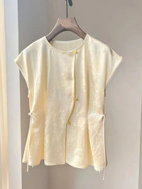 New Chinese Style Chinese Style Button Sleeveless T-shirt for Women 2025 Summer New Versatile Top