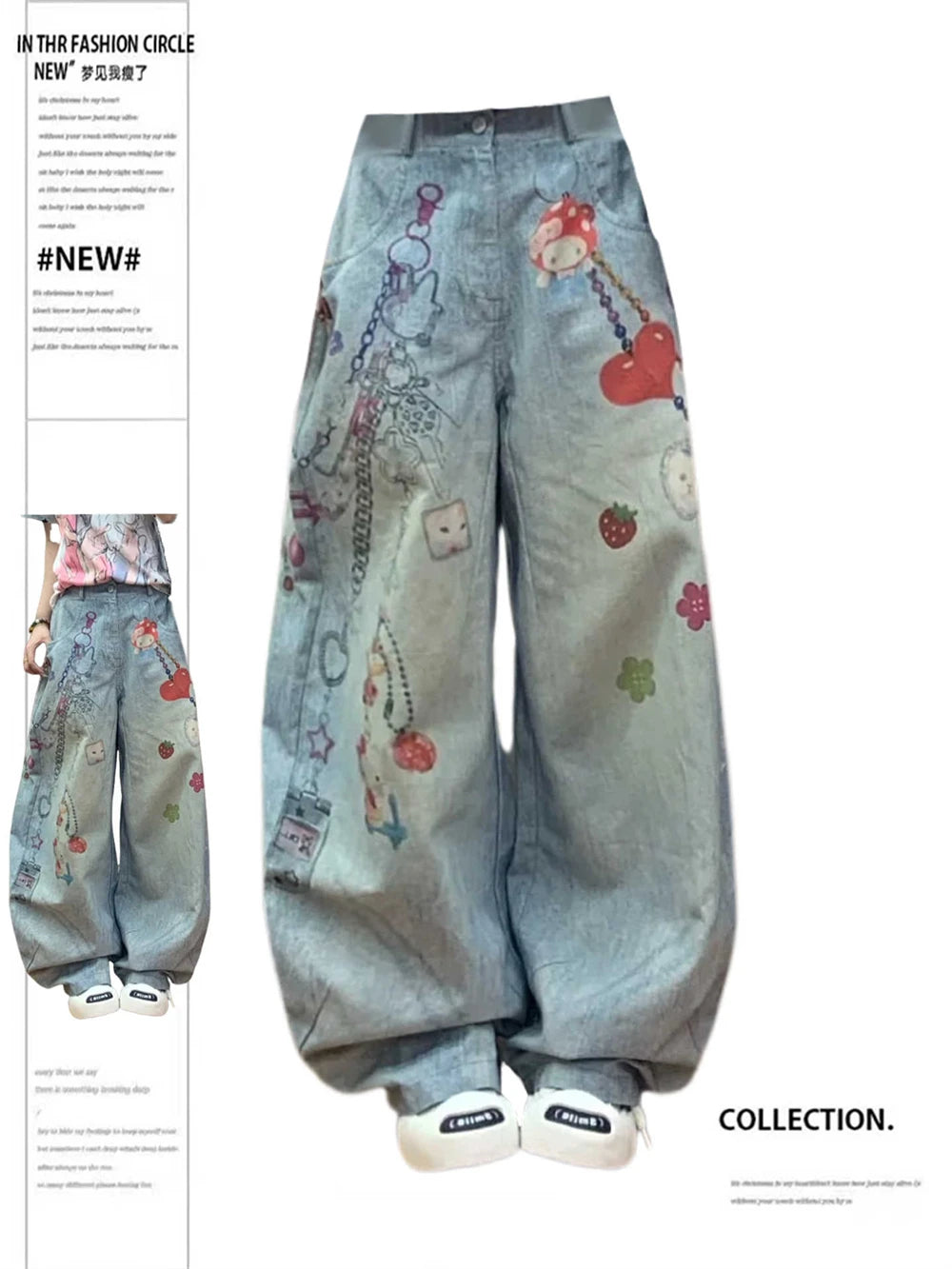 Women's Jeans American Retro Wide Fit Baggy Denim Pants Y2k Vibe Wide-legged Dragging Pants Trousers High Street Japanese New