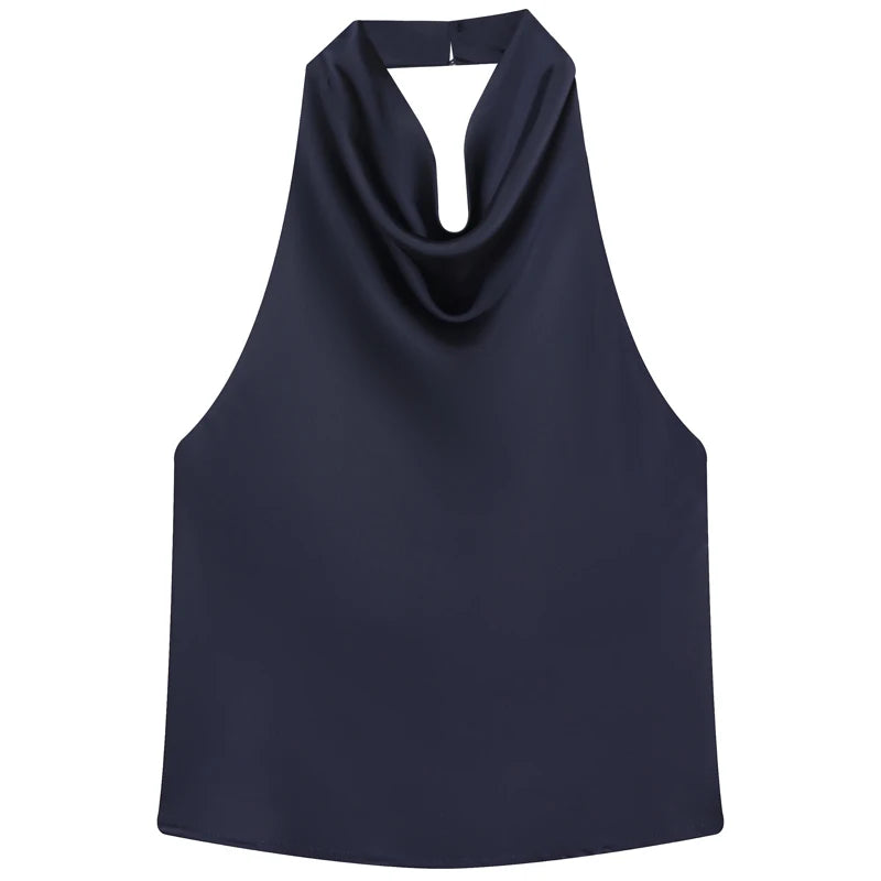 HXAO Top Women Halter Satin Women Tops Backless Corset Top Vest Yellow Pink Black Summer Elegant Sexy Tops Tank Vestidos