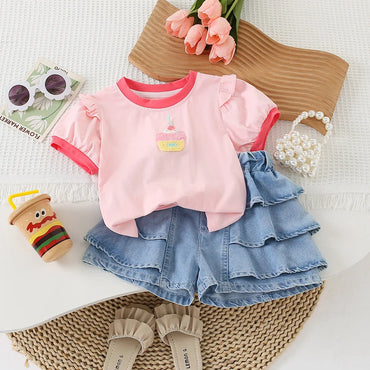 Cute Baby Girls Denim Shorts 2023 New Summer Fashion Tiered Ruffles Short Jeans Outerwear Children Kids Shorts 1-6Years Old