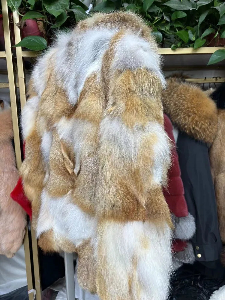 Luxury Brand Real Fur Jacket Women Winter Thick Warm Fur Coat Short Coat Windproof Chic Fox Fur Coat Big Fur Collar Vintage New