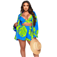 Beach Clothes Women 2023 Swim Cover Up Summer Dress Suit New Sexy Print Sides Three Piece Solid Polyester Pareo Saida De Praia