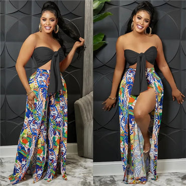 Beach Cover Up For Women Luxury Suit Dress New Strapless Backless Print With Split Pants Two Piece Spandex Swimsuit Whole Bath