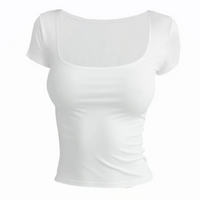 Short Sleeve T-shirt for Women Summer 2026 Solid Color Elastic Square-cut Collar slim fit Tops Sexy Y2k Street Wear Tee Fashion