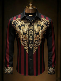 Men's retro gorgeous long-sleeved shirt gold pattern 3D printed shirt Hawaiian vacation wedding party shirt quick-drying for You