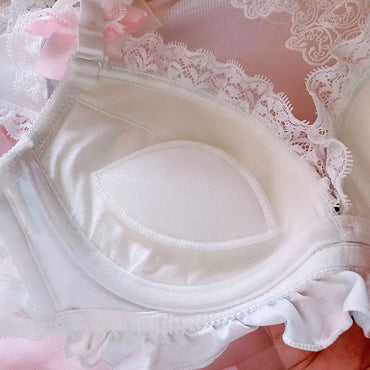 Underwear cute girl lace rabbit big ears lingerie with underpants suit women thickened small chest gathered steel ring bra set