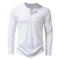 Autumn New Men's Cotton Button Long Sleeve  Henley Neck T-Shirt Casual Solid Color Breathable Versatile Fashion Slim T-Shirts
