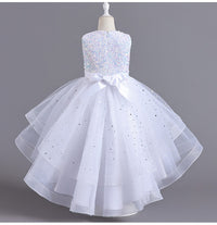 Glitter Sequin Hi-Lo Child Flower Girl Dresses Birthday Tulle Sleeveless Bow Starry Princess Kids Wedding Party Formal Gown