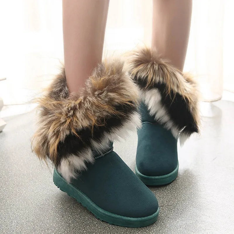 Women Fur Boots Ladies Winter Warm Ankle Boots For Women Snow Shoes Style Round-toe Slip On Female Flock Snow Boot Ladies Shoes