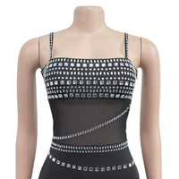 Fashion Women's Hot Diamond Mesh Dresses Summer New Sexy Transparent Lace Party Elegant Female Maxi Dress 2025