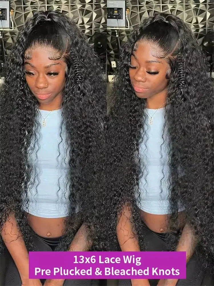 44 40 Inch 13x6 HD Transparent Lace Front Human Hair Wig For Black Women Curly Wig Pre Plucked Deep Wave Water Wave Frontal Wigs