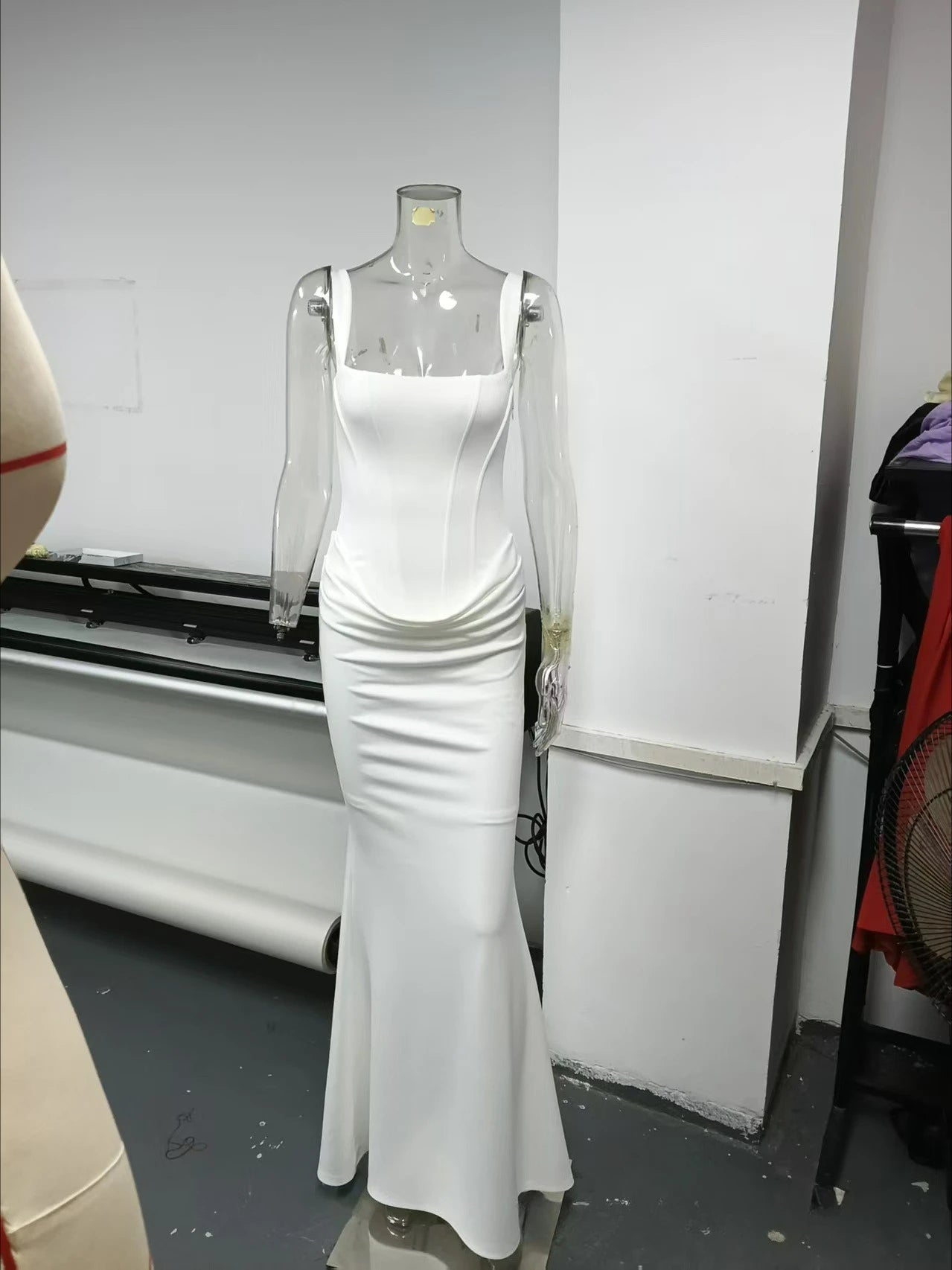 Suninheart White Women's Maxi Dress Elegat Lace Up Dress Slim Formal Wedding Guest Party Dress