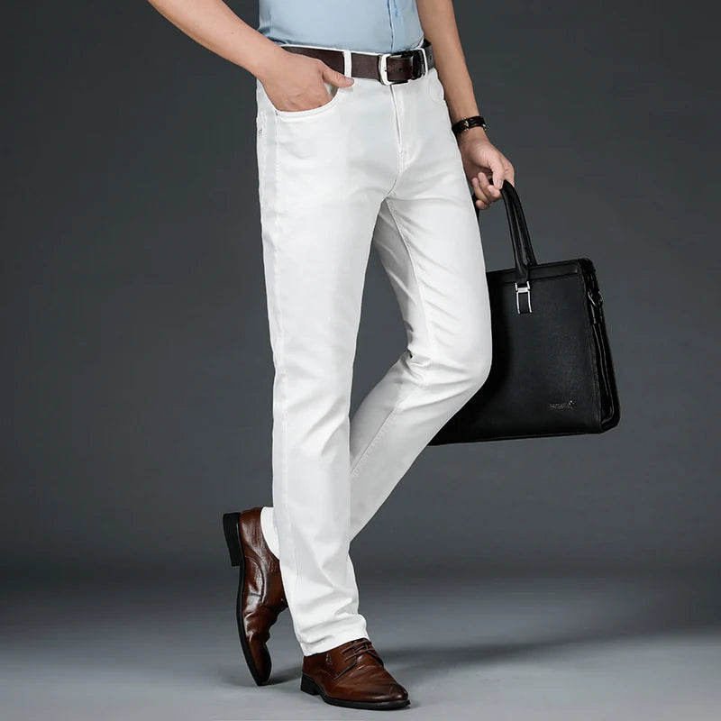 2025 New Spring Summer Jeans Men Fashion Casual Classic Style Business Straight Fit Soft Trousers Male Advanced White Pants 40