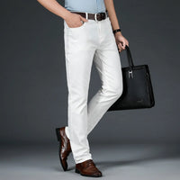 2025 New Spring Summer Jeans Men Fashion Casual Classic Style Business Straight Fit Soft Trousers Male Advanced White Pants 40