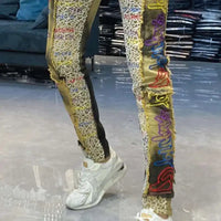 Men's Letter Embroidery Jeans New Punk Motorcycle Pants Jean Homme Elastic Slim Fit Versatile Jean For Men Hip Hop Jean Hombre
