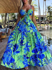 Printed Beach Cover Up Dress 2023 Women Deep V Neck Cover-ups Summer Beach Wear Sexy Elegant Female Summer Long Dress