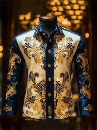 Men's Long Sleeve Collar Shirt, Fashionable Printed Shirt, Social Party, Soft Fabric, Comfortable, Luxury, High Quality, New
