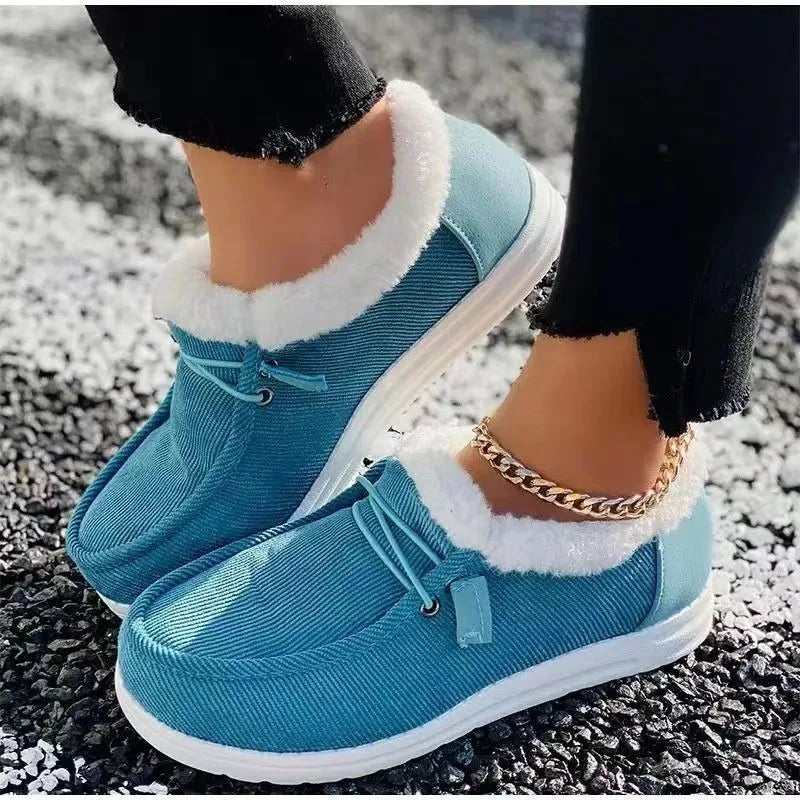 Women Winter Hot Warm Loafers Ladies Short Plush Flats Female Solid Round Toe Casual Shoes High Quality and Soft Cotton Shoes