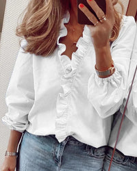 Spring and summer new long sleeved ruffled shirt women's shirt