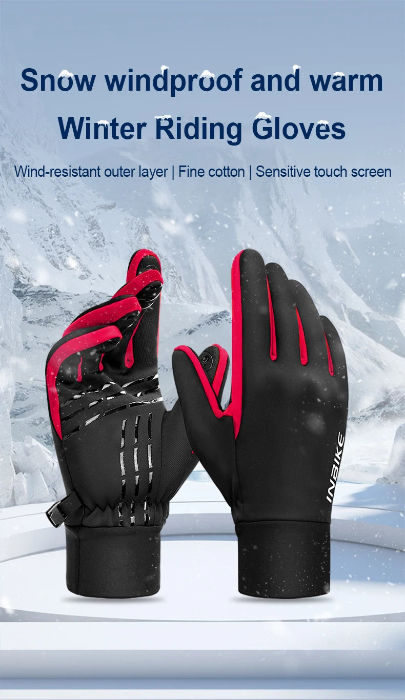 INBIKE Winter Gloves for Men Women Thermal Fleece Cycling Gloves Full Finger Touchscreen Anti-Shock Road Mountain Bicycle Gloves