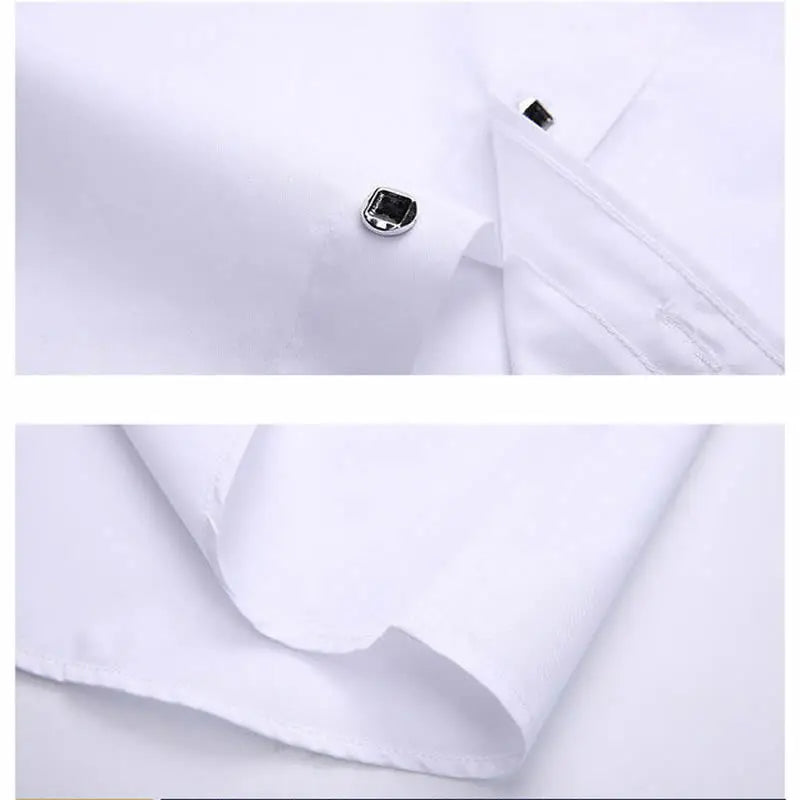 Men's Button-down Shirt Long Sleeve Casual Formal Business Dress Shirts Pocket-less Solid Color Blue White Tops Korean Slim Fit