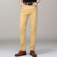 Men's Jeans Pure White Fashion Elastic Slim Youth Slimming Straight Leg Male Pants Business Casual Middle Age High End Trousers