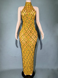 Sparkly Rhinestones Sleeveless Long Dress Elegant Dark Mesh Celebrate Evening Wedding Prom Gown Birthday Dress Photograph Wear