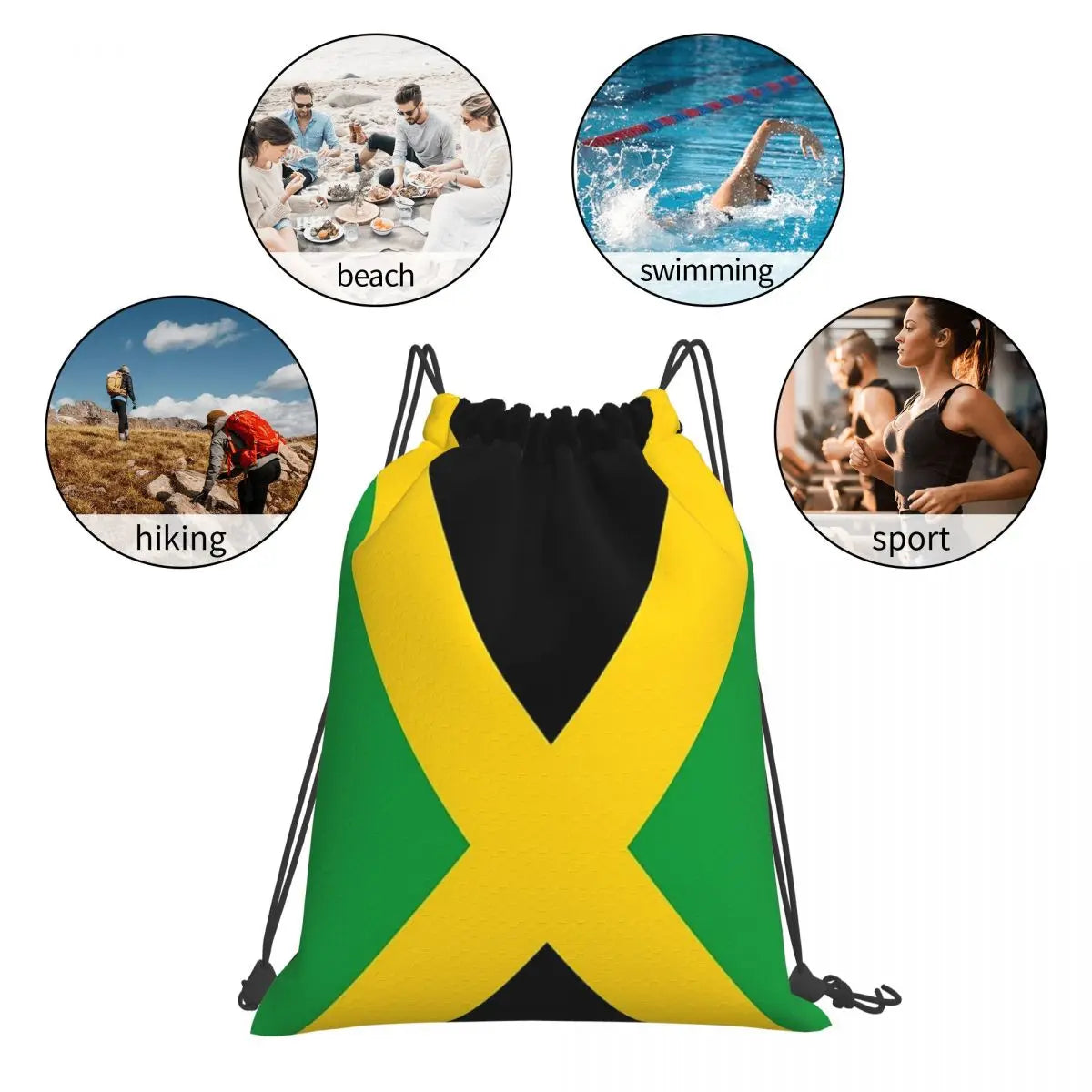 Jamaica Flag Backpacks Casual Portable Drawstring Bags Drawstring Bundle Pocket Sundries Bag Book Bags For Man Woman Students