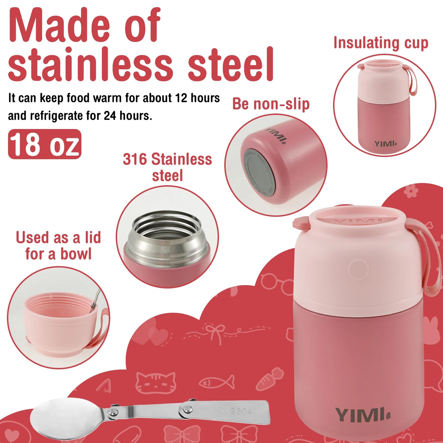 Stainless Steel Insulated Thermo Soup Cup 530ml 480ml Portable Lunch Box with Spoon Food Container Vaccum Cup Insulate Bento Box