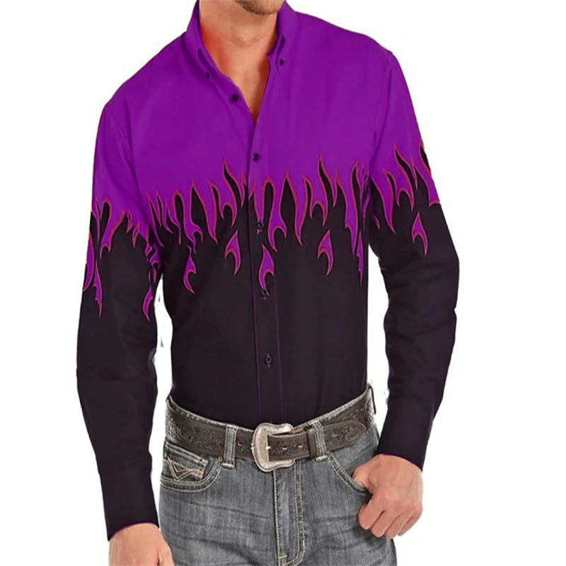 Men's shirt pattern shirt 3D printed shirt outdoor street long sleeved V-neck clothing fashion designer casual and comfortable