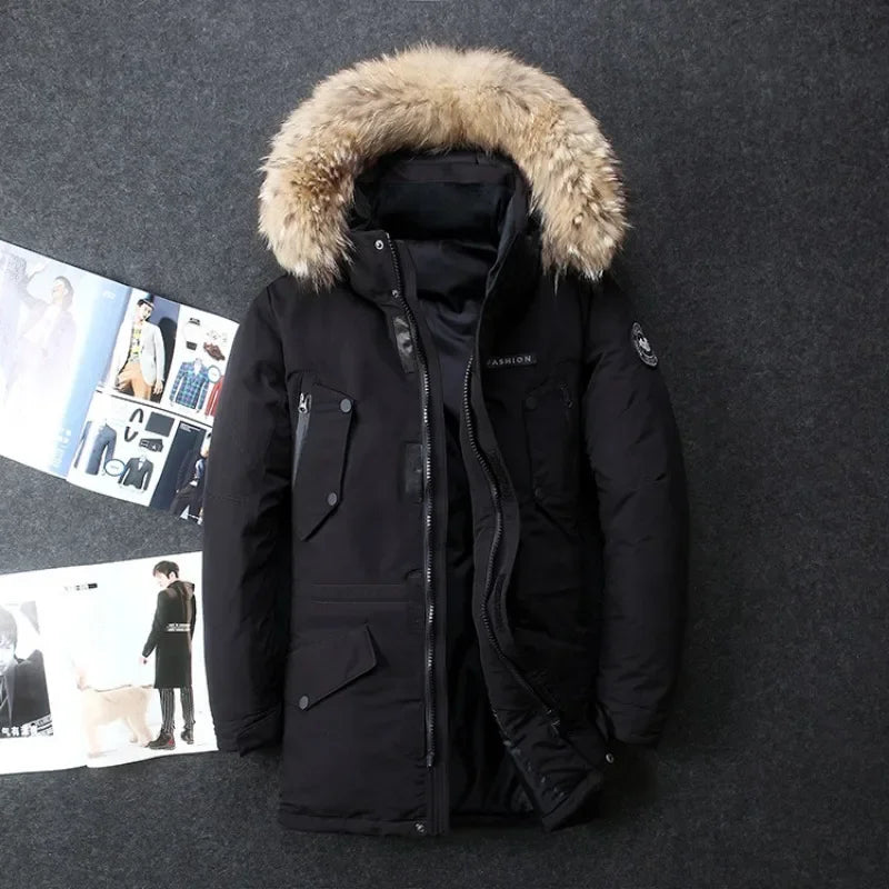 Men Hooded Fur Collar Winter Long Down Jackets Duck Down Coats High Quality Male Outdoor Windproof Warm Casual Winter Jackets