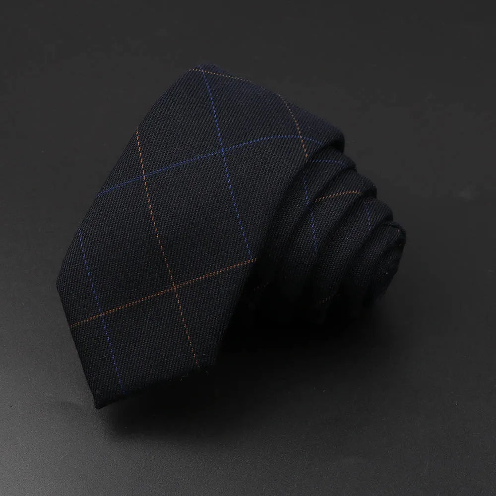 Classic Black Grey Plaid Cotton Necktie 6cm Slim Fashion Skinny Tie Men Tuxedo Suit Party Business Casual Accessory Cravat Gift