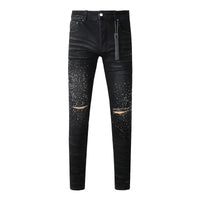 Fashion Top Quality Streetwear Distressed Men's Jeans  Vintage Low Rise Stretch Skinny Button Fly Ripped Hold Pants