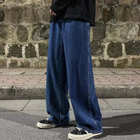 Autumn Korean Fashion Baggy Jeans For Men Classic Drawstring Straight Wide-leg Denim Pants Casual Y2K Vintage Jean Trousers