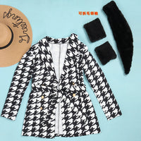 Winter Furry Fur Coat Women Casual Houndstooth Print Long Sleeve Button With Belt Warm Jacket Coats 2022 Outfit Dress Overcoat